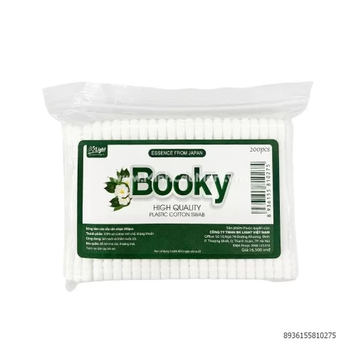 Tăm bông booky túi zipper 200pcs thân nhựa