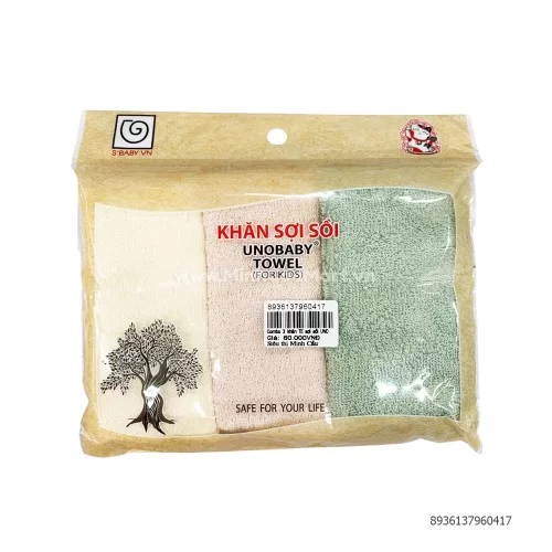 Combo 3 khăn TE sợi sồi UNOBABY 25x25cm        Combo 3 khăn TE sợi sồi UNOBABY 25x25cm