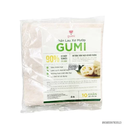 Gói 10 khăn lau xơ mướp Gumi 25x25 cm SP000366                                                                                                                                                                                                             Gói 10 khăn lau xơ mướp Gumi 25x25 cm SP000366