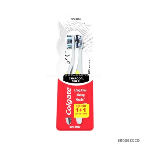 Bàn chải Colgate 360 than đen cặp 2 chiếc Bàn chải Colgate 360 than đen cặp 2 chiếc