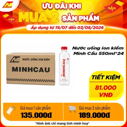 Nước uống ion kiềm Minh Cầu 550ml*24                                                                                                                                                                                                                      