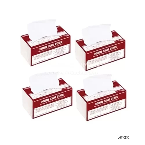 Lốc 4 gói khăn rút lụa Minh Cầu đỏ 200x185x280 tờ                                                                                                                                                                                                         