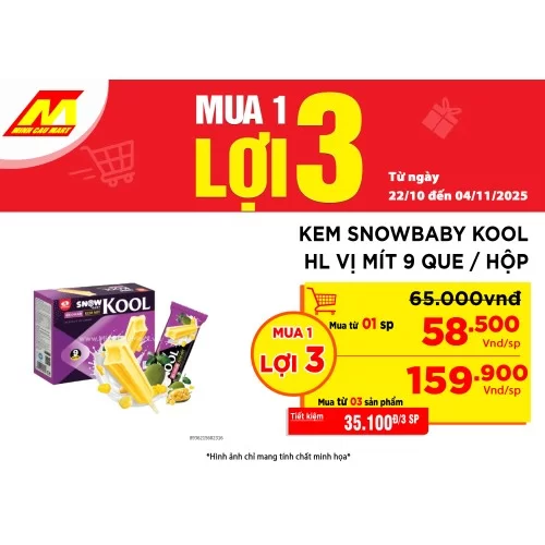 Kem SnowBaby KOOL HL vị mít 9 que / hộp                                                                                                                                                                                                                    Kem SnowBaby KOOL HL vị mít 9 que / hộp