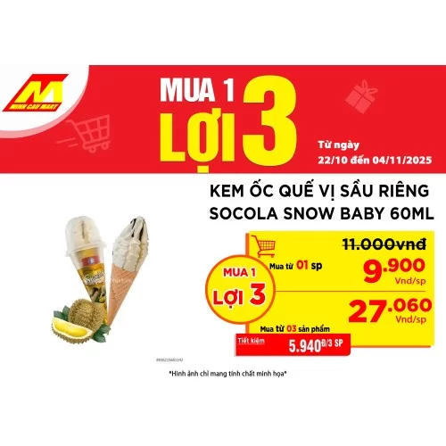 Kem Ốc Quế Vị Sầu Riêng Socola Snow Baby 60ML Kem Ốc Quế Vị Sầu Riêng Socola Snow Baby 60ML
