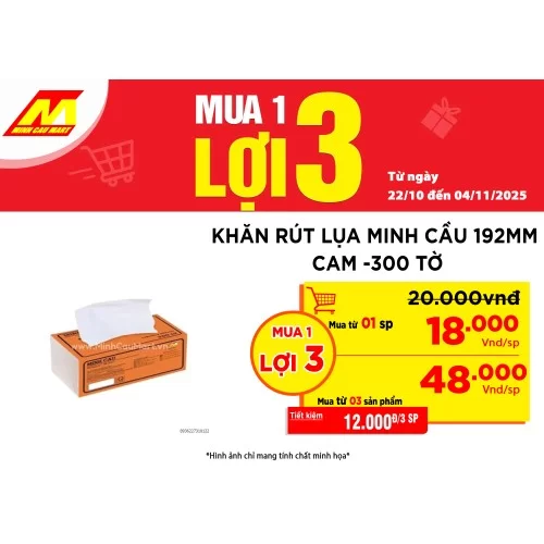 Khăn rút lụa 192mm cam -300 tờ Khăn rút lụa 192mm cam -300 tờ