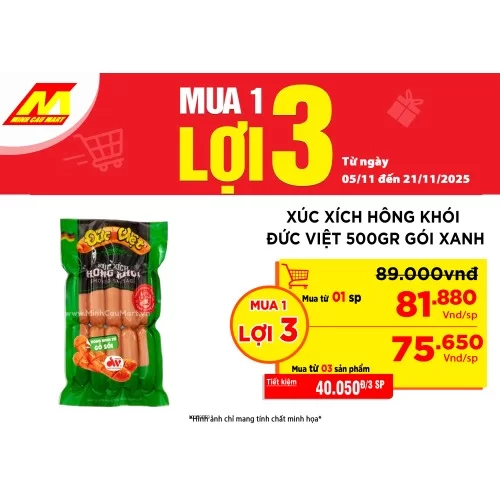 Xúc Xích Hông Khói Đức Việt 500gr Gói Xanh