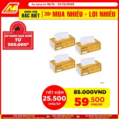 Lốc 4 gói khăn rút lụa Minh Cầu vàng 300 tờ