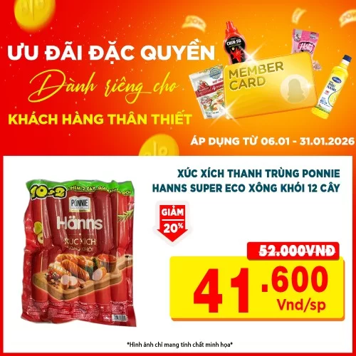 Xúc xích thanh trùng Ponnie Hanns Super Eco xông khói 12 cây * 50g        