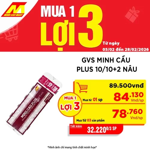 Giấy Vệ Sinh Minh Cầu Plus Đỏ 12 Cuộn * 5 Lớp