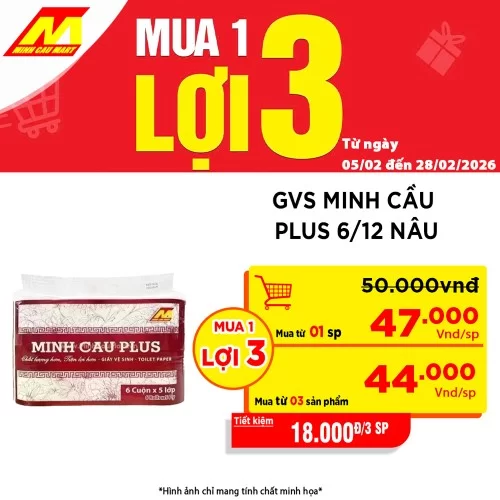 Giấy Vệ Sinh Minh Cầu Plus Đỏ 6 Cuộn * 5 Lớp