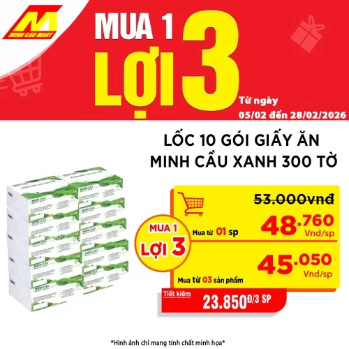 Lốc 10 gói giấy ăn Minh Cầu xanh 300 tờ