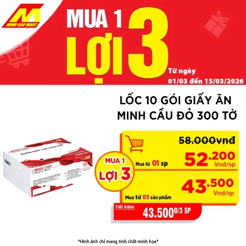 Lốc 10 gói giấy ăn Minh Cầu đỏ 300 tờ