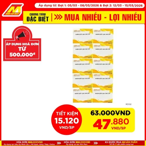 Lốc 10 gói giấy ăn Minh Cầu vàng 300 tờ