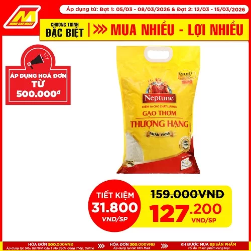 Gạo thơm neptune nhãn vàng 5kg                                                                                                                                                                                                                            