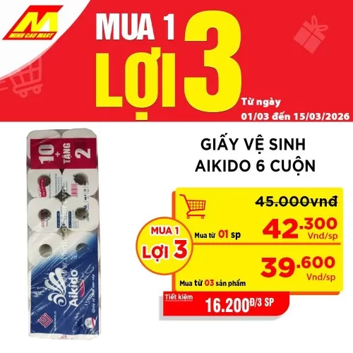 Giấy vệ sinh Aikido 6 cuộn                                                                                                                                                                                                                                