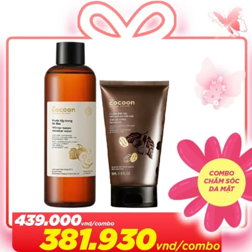 Combo chăm sóc da mặt sạch sâu cùng Cocoon (gồm 1 tẩy trang bí đao Cocoon 500ml và 1 tẩy da chết Cocoon 150ml