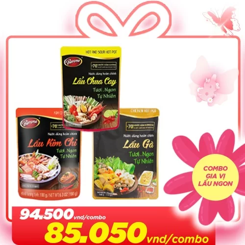 Combo gia vị lẩu ngon tại nhà, lẩu kim chi, lẩu chua cay, lẩu gà Barona