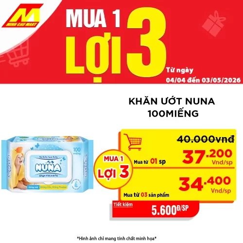 Khăn ướt Nuna 100 miếng không mùi 