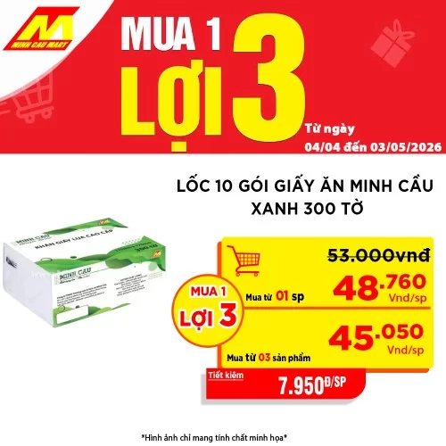 Lốc 10 gói giấy ăn Minh Cầu xanh 300 tờ