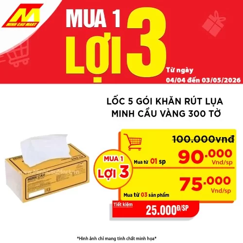 Lốc 5 gói khăn rút lụa Minh cầu vàng 200 x 198 x300 tờ    
