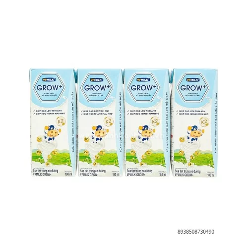 Sữa tiệt trùng VPmilk Grow+ ít đường 180ml