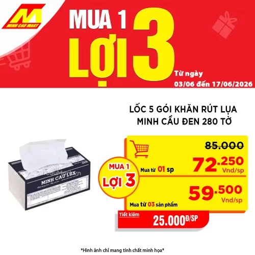 Lốc 5 gói khăn rút lụa Minh cầu đen 200 x185 x 280 tờ                          