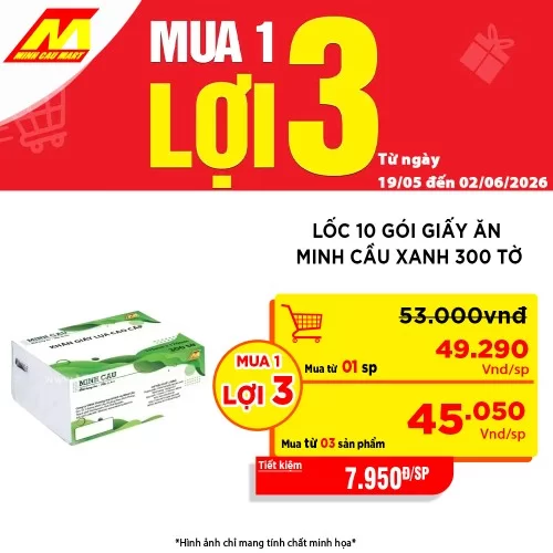 Lốc 10 gói giấy ăn Minh Cầu xanh 300 tờ
