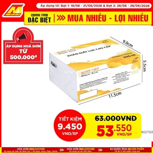 Lốc 10 gói giấy ăn Minh Cầu vàng 300 tờ