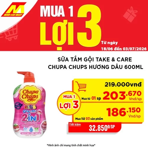Sữa tắm gội Take & Care Chupa Chups 2in1 Dâu 600ml                                                                                                                                                                                                        