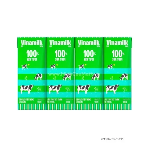 Sữa tươi tiệt trùng Vinamilk 100% có đường hộp 180ml
