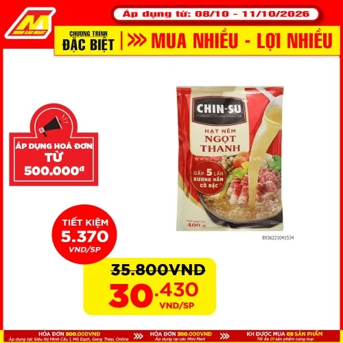 Hạt nêm chinsu ngọt thanh x5 xương hầm cô đặc và rau củ 400g