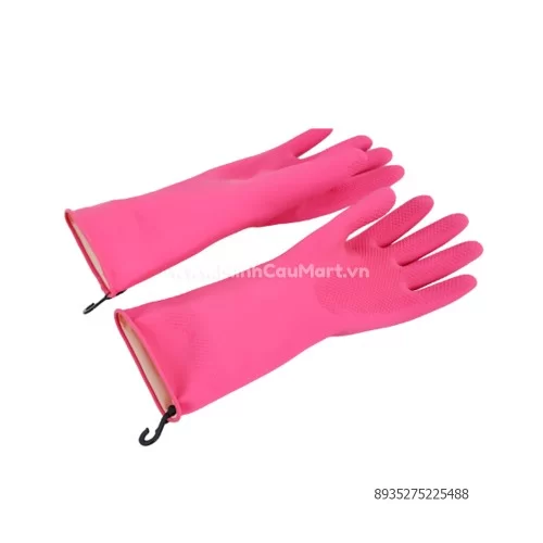 Găng tay cao su Souji - Size L - Có móc treo (GTCSDM-CM) - Hồng sen (Song ngữ)     