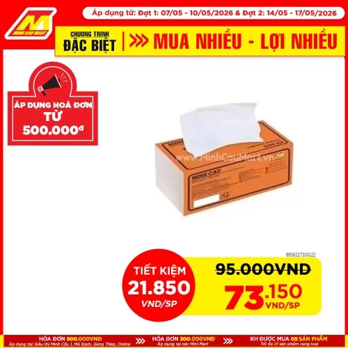 Lốc 5 gói giấy khăn rút lụa Minh Cầu cam 200x198x300 tờ    