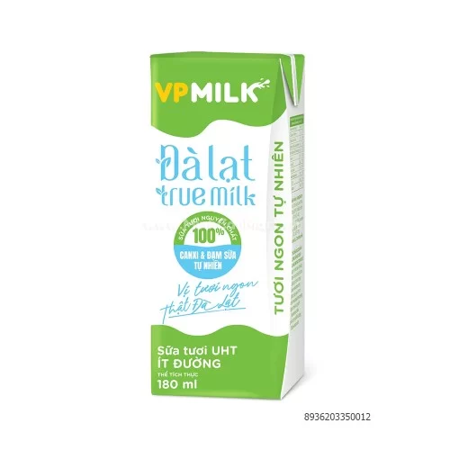 Sữa tươi  VPmilk Đà Lạt True Milk ít đường 180ml                                                                                                                                                                                                          