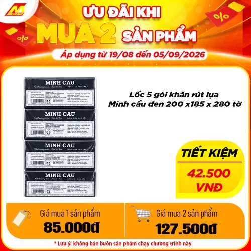 Lốc 5 gói khăn rút lụa Minh cầu đen 200 x185 x 280 tờ                          