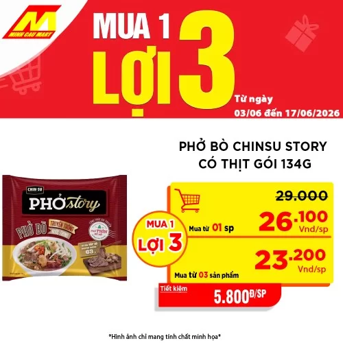 Phở bò Chinsu Story có thịt gói 131g