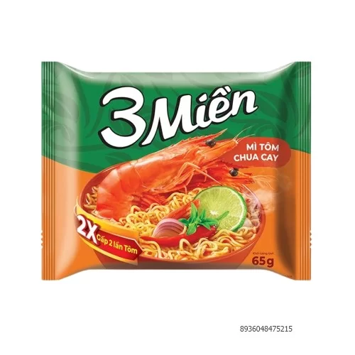 Mì tôm 3 miền chua cay 65g thùng 30gói                                                                                                                                                                                                                    