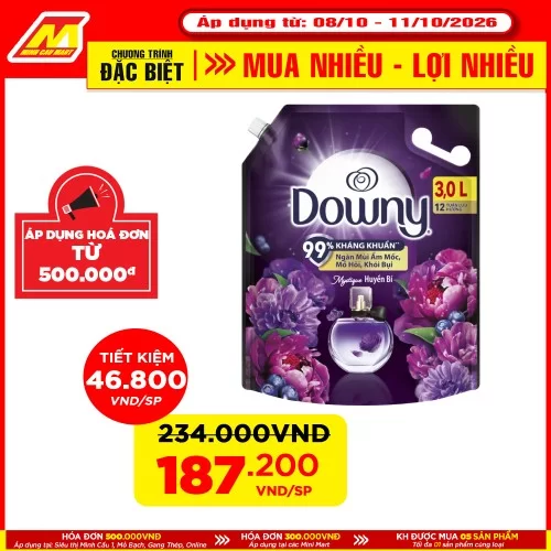 Nước Xả Vải Downy Huyền Bí Túi 3L 