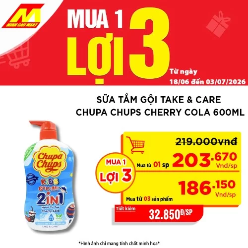  Sữa tắm gội Take & Care Chupa Chups 2in1 cherry cola 600ml          