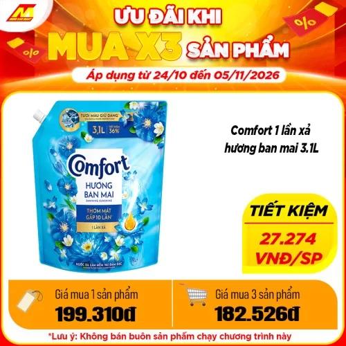 Nước Xả Vải Comfort 1 Lần Xả Giữ Màu Ban Mai Túi 3.1L