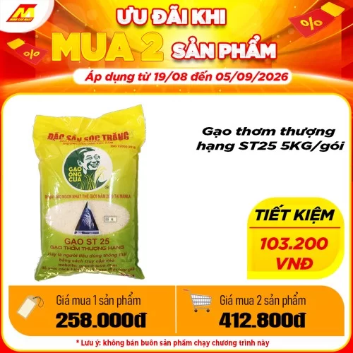 Gạo thơm thượng hạng ST25 5KG/gói                                                                                                                                                                                                                         
