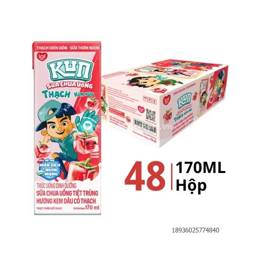Kun sữa chua uống hương kem dâu có thạch 170ml/thùng         