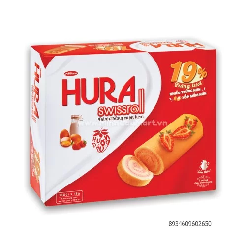 Bánh Hura Swissroll cuộn kem hương dâu 288g                                                                                                                                                                                                               