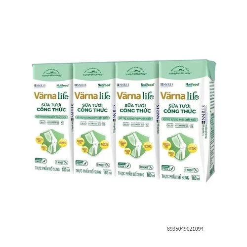 Sữa tươi công thức Varna Life ít ngọt hộp giấy 180ml