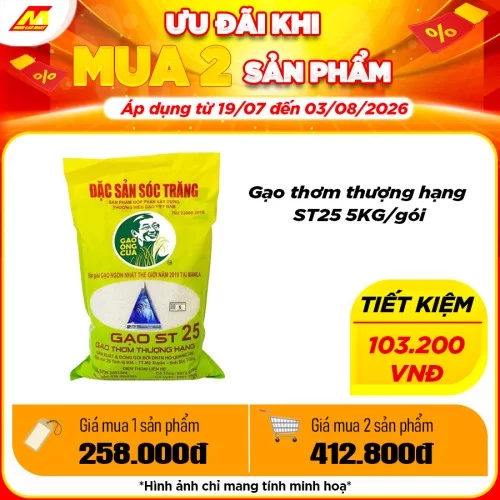 Gạo thơm thượng hạng ST25 5KG/gói                                                                                                                                                                                                                         