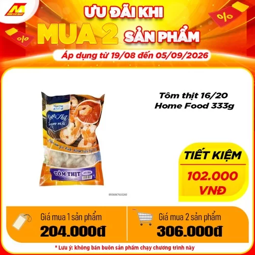 Tôm Thịt 16/20 Home Food 333G