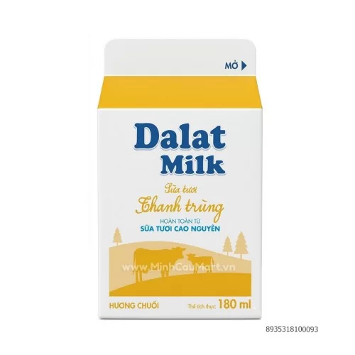 Sữa tươi thanh trùng Dalat Milk hương chuối 180ml                                                                                                                                                                                                         