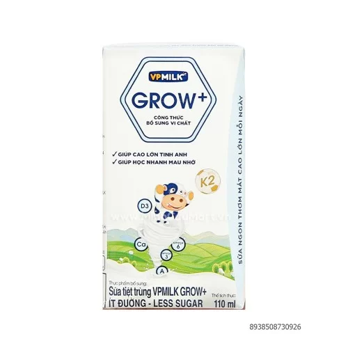 Sữa tiệt trùng VPMilk Grow+ Ít Đường 110ml