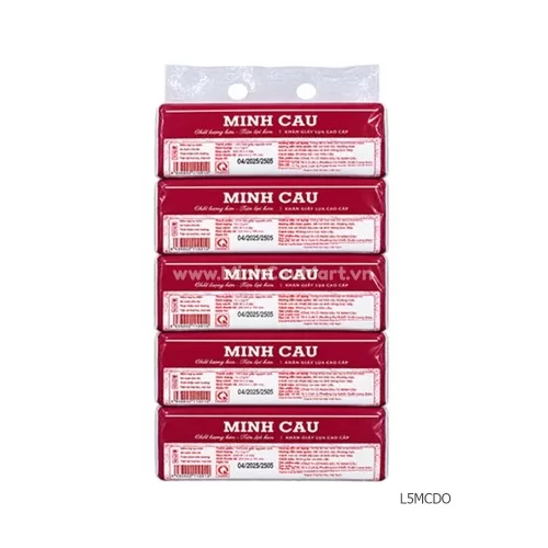 Lốc 5 gói khăn rút lụa Minh Cầu đỏ 200 x 185 x 280 tờ