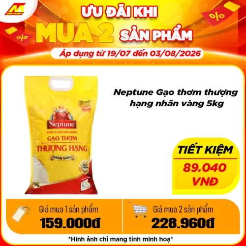 Gạo thơm neptune nhãn vàng 5kg